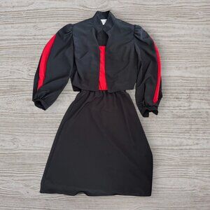 Vintage Caron Petite Chicago Black Red Dress Jacket Size 8 Power Dress Retro 80s